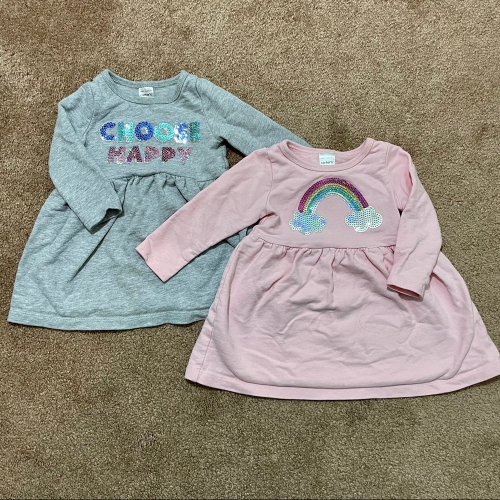 Two Comfy Carter's Long Sleeve Dresses - 12m